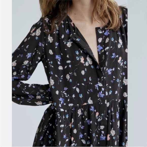 Aritzia Wilfred Barossa Dress Black Floral Babydoll Long Sleeve Size Small - Picture 5 of 15